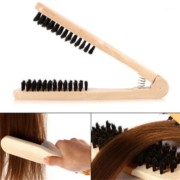 

straightening comb v shape double sided hair brush clamp hairdressing natural fibres bristle hairstylig tool brushes1, Silver