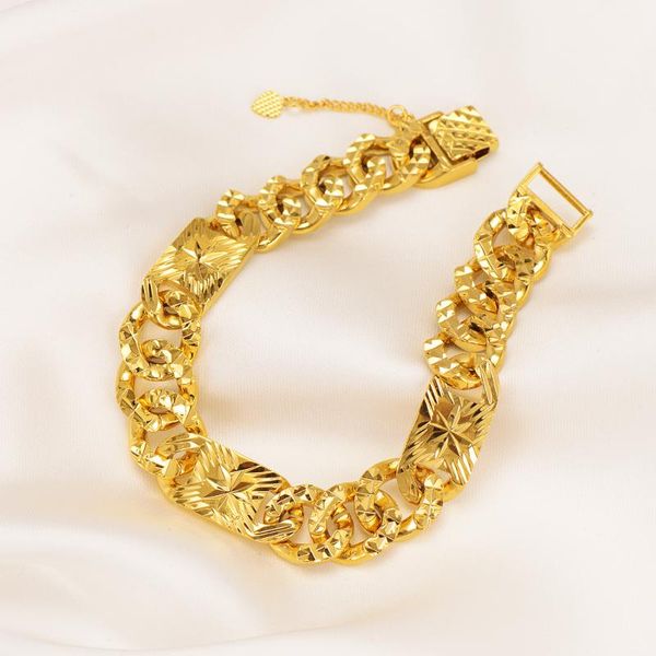 

link, chain 9 k thai baht g/f yellow solid fine gold wide fashion metal brace starlit shape urban women, Black