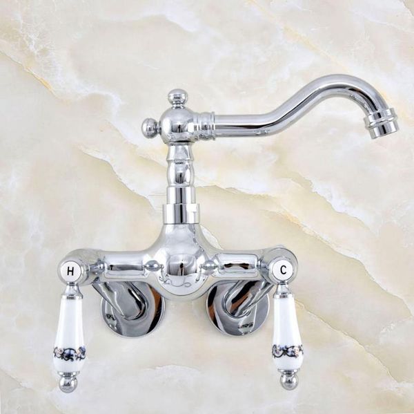 

bathroom sink faucets silver chrome brass wall mounted kitchen faucet basin mixer water taps swivel spout - adjusts from 3-3/8" mqg202