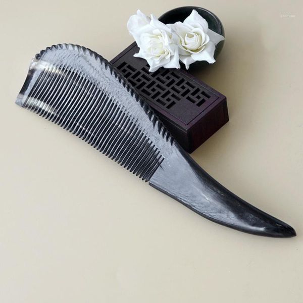 

24cm natural black ox horn hair combs anti-static style designer head massager comb styling tool g09231, Silver