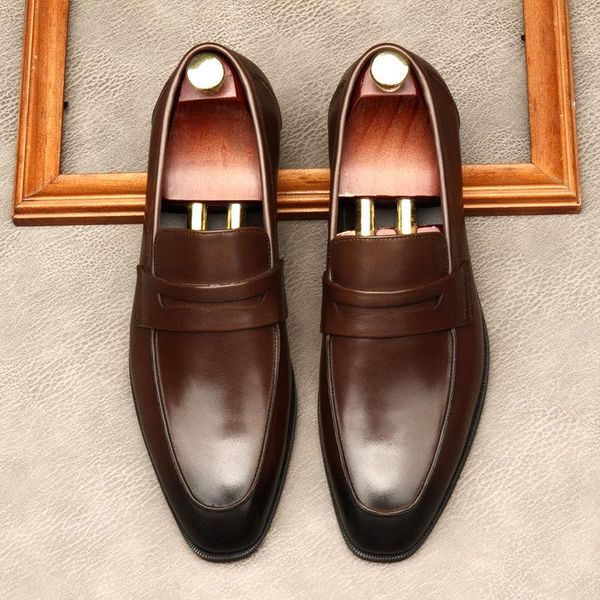 

dress shoes genuine leather slip-on men quality business casual men's high grade office work big yards 43 44 45, Black