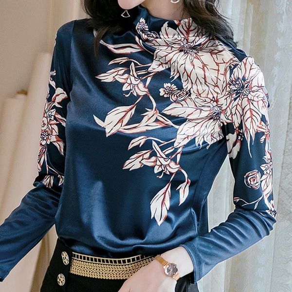 

autumn long sleeve print women shirts blusas mujer de moda polyester turtleneck winter clothes blusa d698, White