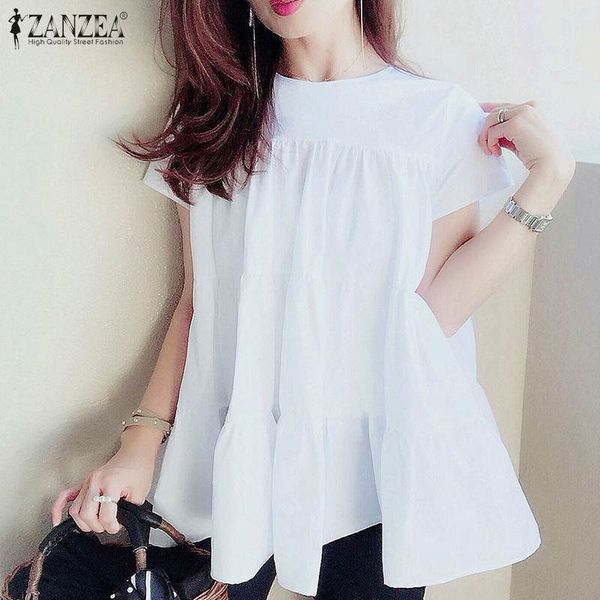 

blouses fashion peplum women's ruffle blouses casual short sleeve blusas summer shirts female o neck hollow tunic 5xl, White
