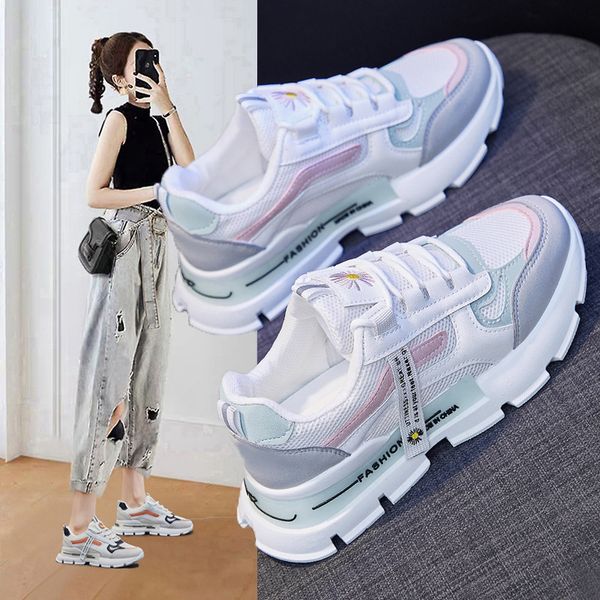 

2021 Spring Summer New Women Sneakers Fashion Girl Comfortable Air Mesh Casual Sport Shoes 5CM Height Increasing Platform Shoes, Black