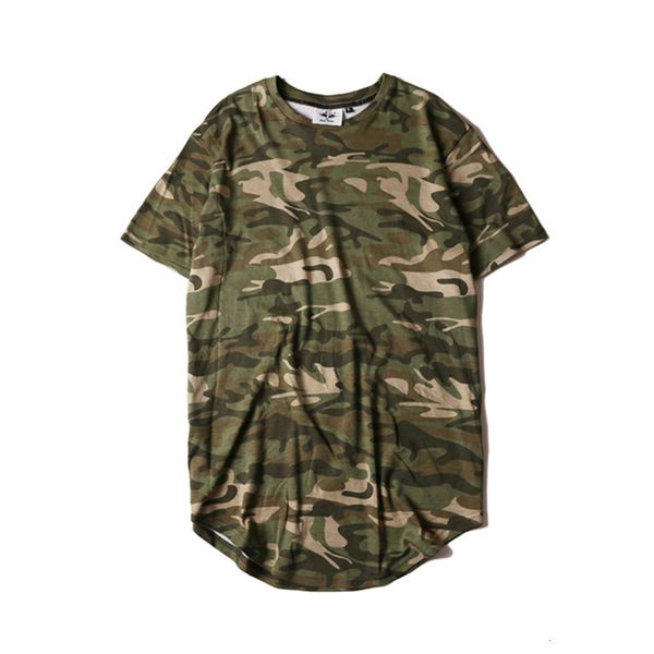 

men's t-shirts camiseta de algodÃ£o camuflada masculina, t-shirt bainha curvada camuflagem estendida hip hop, urbano, kpop, verÃ£o, roupa, White;black