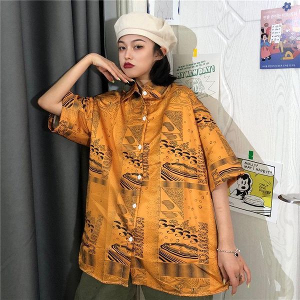 

retro short-sleeved blouse women summer korean loose shirts cardigan printing for girls blusa mujer 2021 women's blouses &, White
