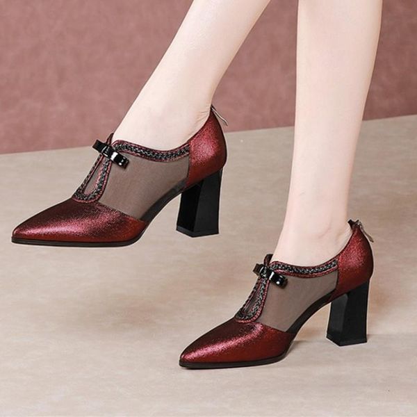 

dress shoes fashion women square heeled party prom pumps genuine leather bowties sweet woman large size 34-42, Black