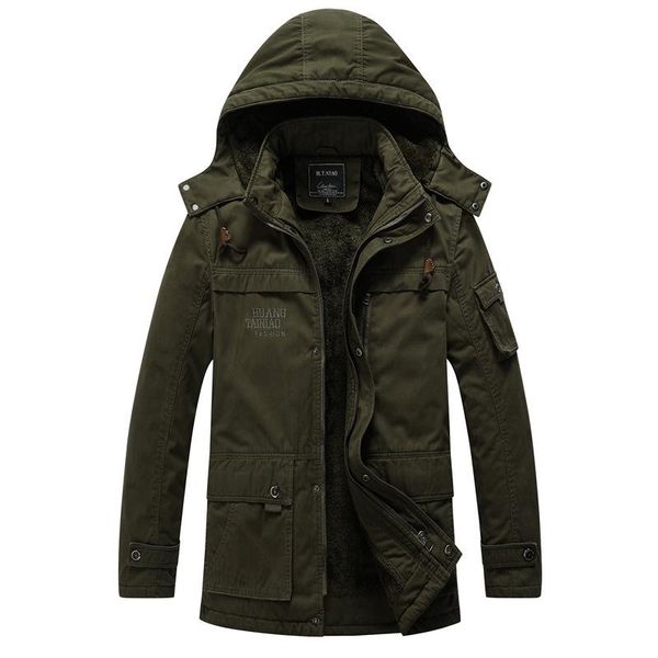 

men's down & parkas custom logo men's coat zip up solid color windproof winter plus velvet thickening warm and cold-resistant hood, Black
