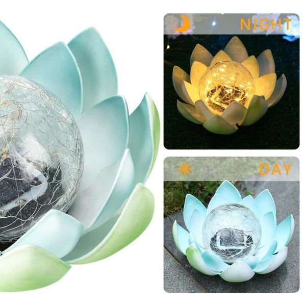 

lawn lamps 2pcs led solar lotus light, cracked glass ball flower lamps, waterproof garden yard art ornament, for home courtyard