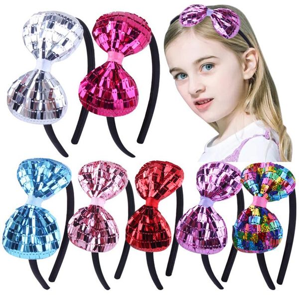 

lovely glitter hair bows hairbands for girls colorful accessories party sequin shiny princess handmade head hoops, Slivery;white