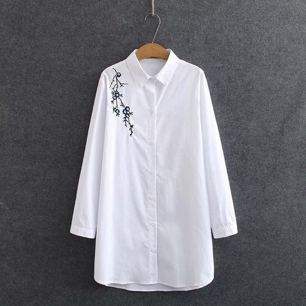 

women's blouses & shirts plus size women long sleeve casual loose blouse full cotton floral embroidered a-line blusas vintage officewea, White