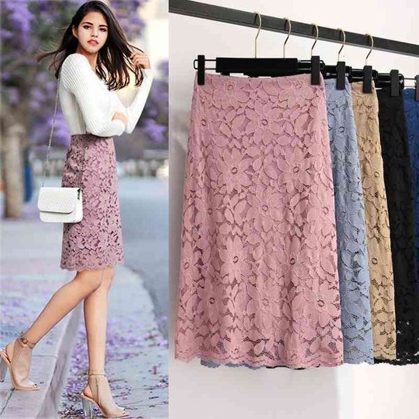 

skirts falda de encaje cintura alta para mujer, falda elegante talla gran primavera y r13 verano, oficina, longitud media dtus, Black