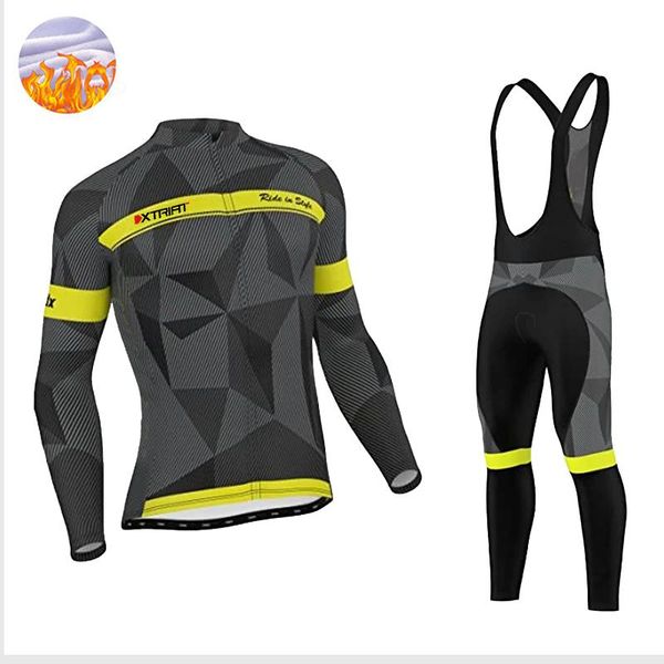 

racing sets xtriat winter men cycling long sleeve warm suit windproof jacket 9d sling pants ropa ciclismo hombre bicycle fleece riding suits, Black;blue