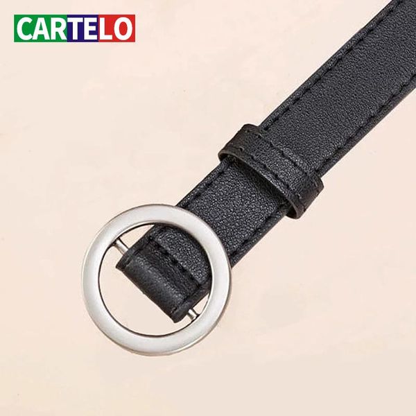 

belts cartelo women's soft belt latest round neck buckle casual leather alloy pin cute retro ladies show waist narrow, Black;brown