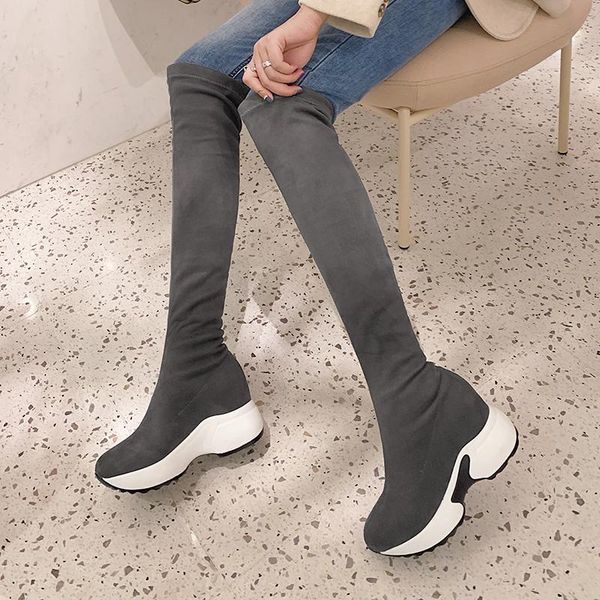 

boots 2021 women over the knee high thick heels winter shoes pointed toe elastic fabric size 34-43, Black