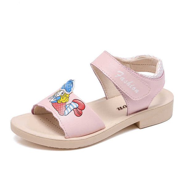 

princess shoes summer genuine leather casual sandals girls non-slip cartoon cute beach sandals 210713, Black;red
