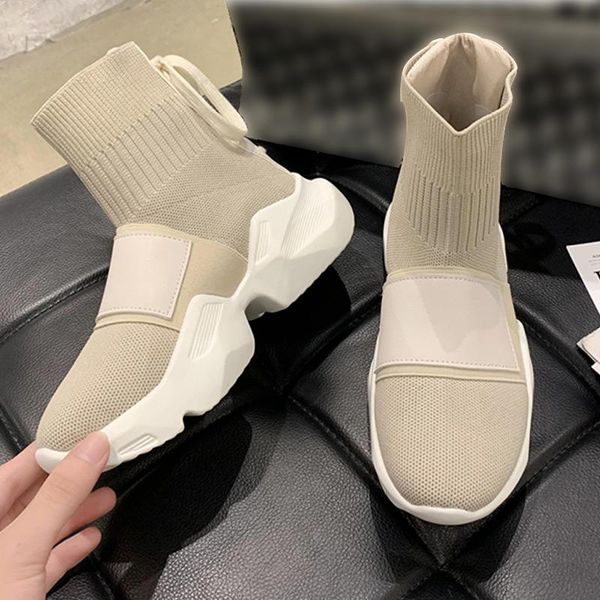 

boots ladies shoes fashion comfor women concise shoe 2021 autumn ankle boot thick bottom knitting lace-up breathable, Black