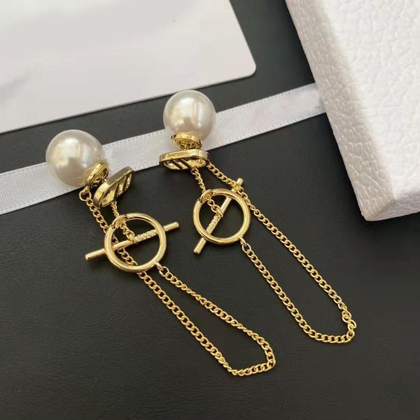 

d home fashion d letters pearl chain dangle earring 18k gold brand designer earrings for women party engagement jewelry, Silver