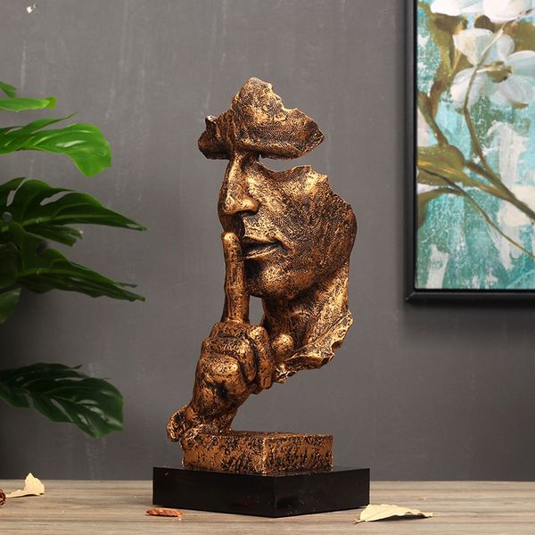 

arts and crafts retro european silence is gold figure sculpture creative office living room art decoration resin ornament