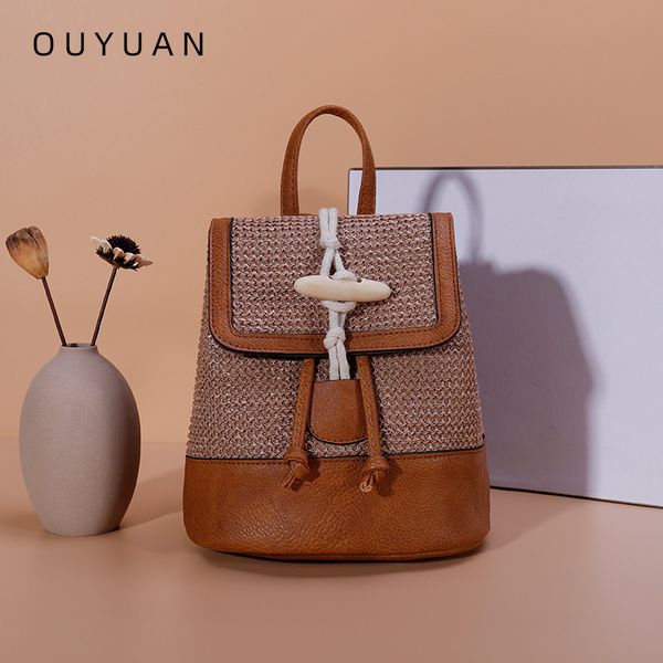 

women's double shoulder bag 2021 bucket bags pp straw horn button decorative faishon backpack slant span backpacks