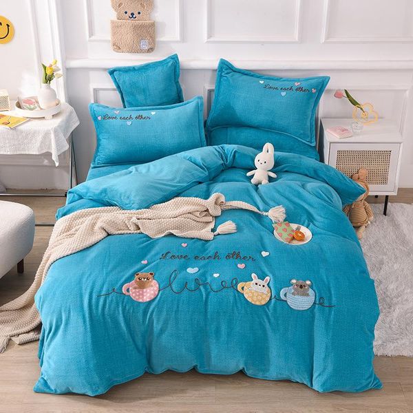 

bedding sets set thickened milk velvet sheets children duvet covers 3 kinds of towel embroidery types home visit