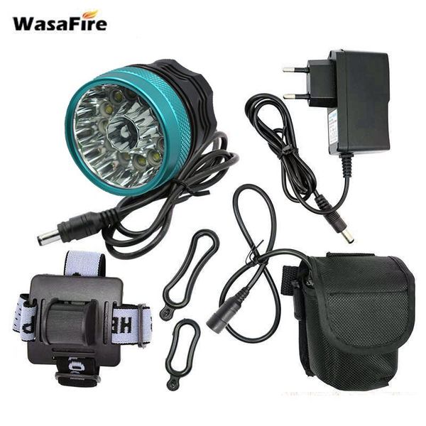 

wasafire 25000lm 14*t6 led bicycle headlight 3 modes cycling front light bike headlamp + 18650 9600mah battery pack headband lights