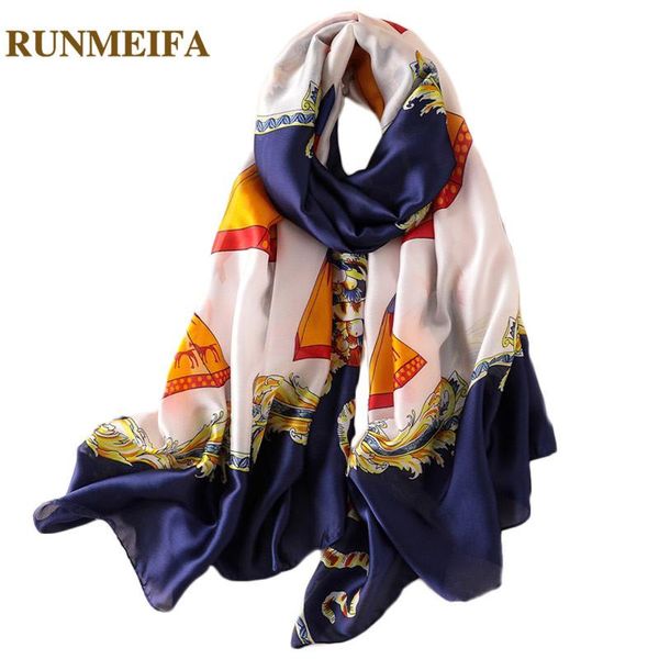 

scarves [runmeifa]luxury 2021 silk women summer beach shawls capes scarf 180*90 female soft comfortable accessories, Blue;gray