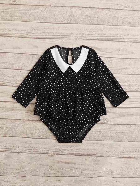 

baby 1pc polka dot contrast collar peplum bodysuit she, Blue