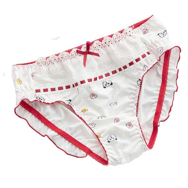 

women's panties japanese briefs underwear ladies cute comfortable milk shreds ribbon cartoon printing ruffle low waist sweet girl, Black;pink
