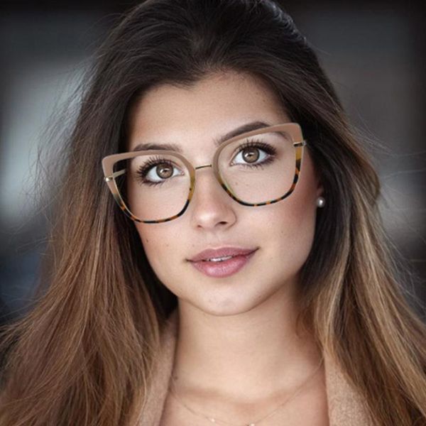 

o-q club women glasses frames cat eyes metal anti-blue light spectacles myopia optical prescription eyeglasses 95280 fashion sunglasses, Black