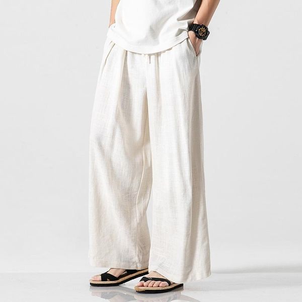

linen pants men's loose cotton casual summer straight, Black
