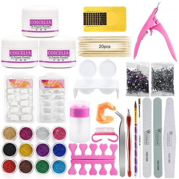 

full nail manicure set acrylic liquid powder kit glitter brush tip decoration art tools set1