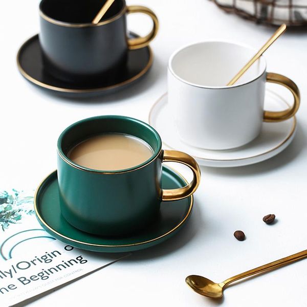 

mugs green ceramics coffee latte mug drinkware soy milk breakfast cup fine bone china cute tumbler tea cups and saucer spoon set