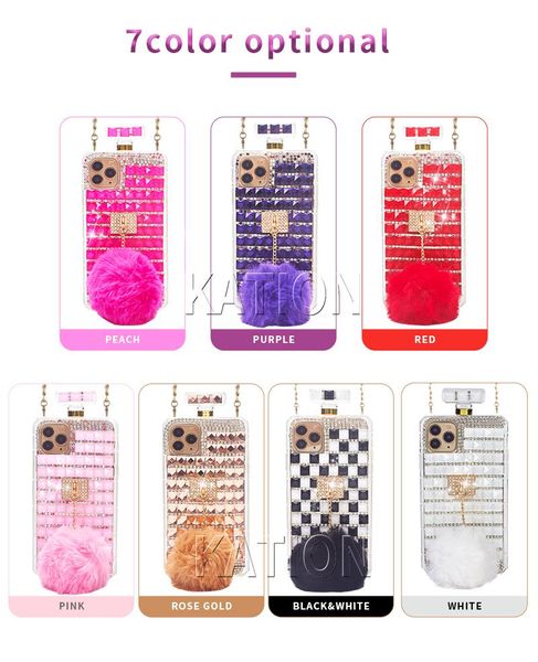 Bling luxo Diamond Fur Ball Ball Frasco Casos para LG K51 Stylo 6 5 4 Moto G Stylus Mulheres Rhinestone Diamonds Aristo5 K31 K40 Capa