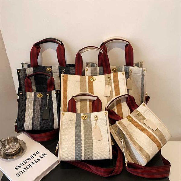 

evening bags 2021 trend fashion large capacity portable tote bag striped simple one-shoulder cross-body