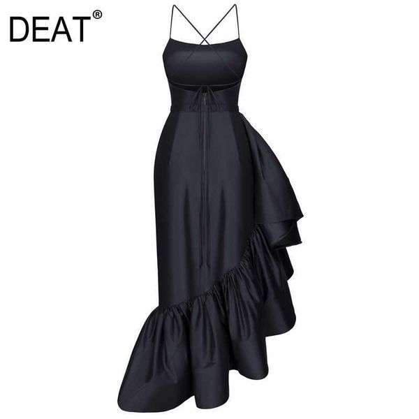 

[deat] women ruffled patchwork pleated elegant dress strapless sleeveless loose fit fashion spring autumn 13t956 210527, Black;gray