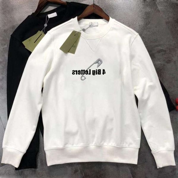 

21ss designer mens couples casual pullover long sleeve street hip hop cotton safety pin loose fit womens luxury hoodie sweatshirt jumpers, Black