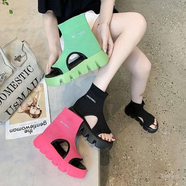 

boots summer casual shoes women's fashion flat knitted woolen thong sandals zapatos de mujer sapato feminino 35-40 green black1, Black