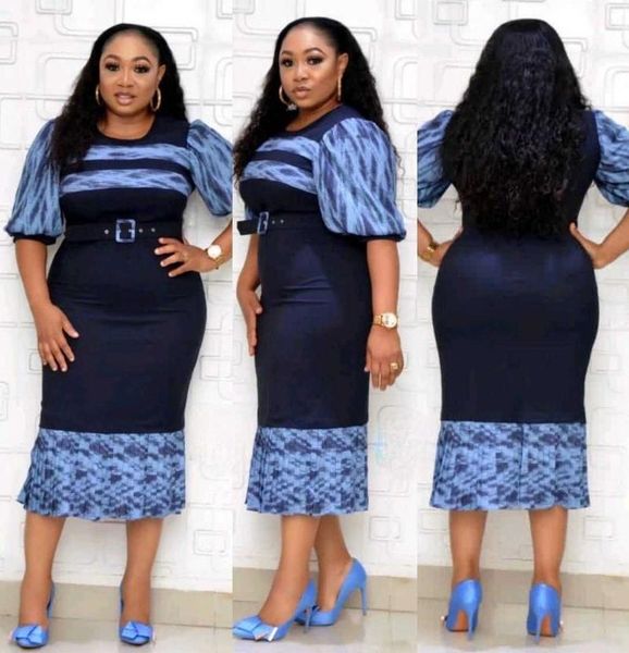 

african dresses for women 2021 summer midi dress bazin riche clothing 3/4 sleeve office africa clothes ethnic, Red