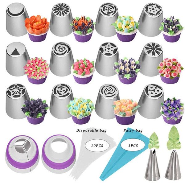 

baking & pastry tools 27pcs stainless steel russian tulip icing piping nozzles flower cream tips bag cupcake cake decorating