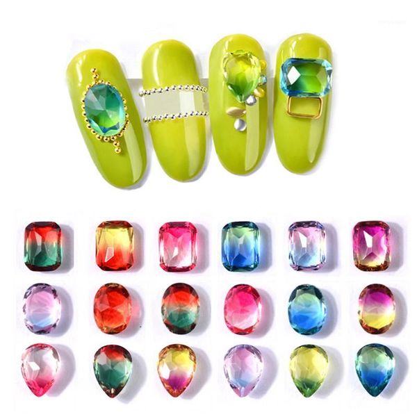 

10pcs 18 style octagon/oval/teardrop accessories diy glitter flame transparent gradient colorful crystal 3d nail art rhinestones1, Silver;gold