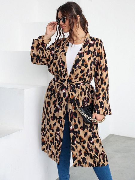 

plus leopard belted kimono 81rq#, Black
