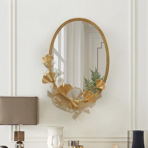 

decorative objects & figurines creative wall decoration mirror hanging three-dimensional handmade pendant ginkgo leaf wrought iron border