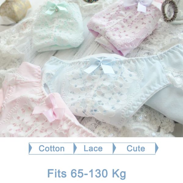 

2Pieces/Lot Womens Panties Large Sizes with High Waist Sexy Lace Bow Cute Cotton Briefs Plus Size Underwear Female Cotton Panties  7xl, Blue pink