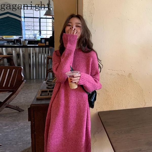 

women's sweaters gaganight elegant sweater long dress autumn winter thick solid loose dresses female fashion korean knitted vestidos sl, White;black
