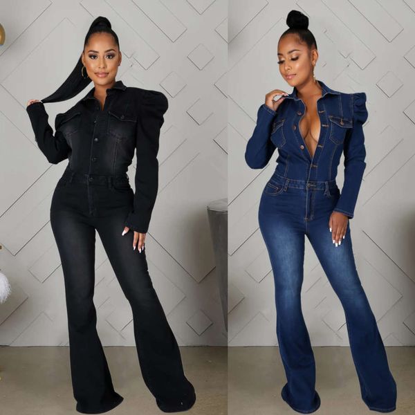 

6049 women's washing fashion leisure slim fit bodysuit trumpet pants, Blue