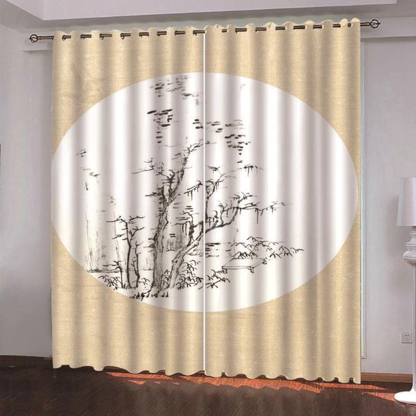 

curtain & drapes chinese silk curtains ink landscape painting for living room bedroom vintage style blackout