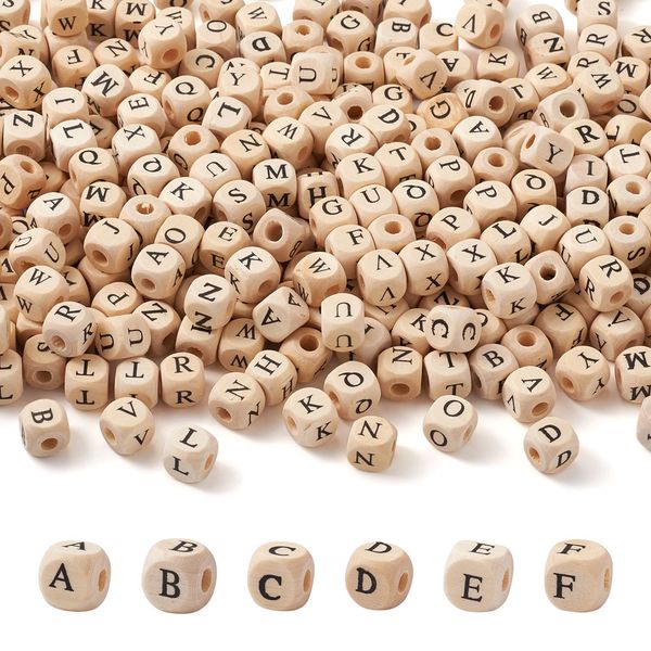 

520pcs/bag letter natural wood beads square alphabet beads loose spacer beads for jewelry making handmade diy bracelet necklace, Black