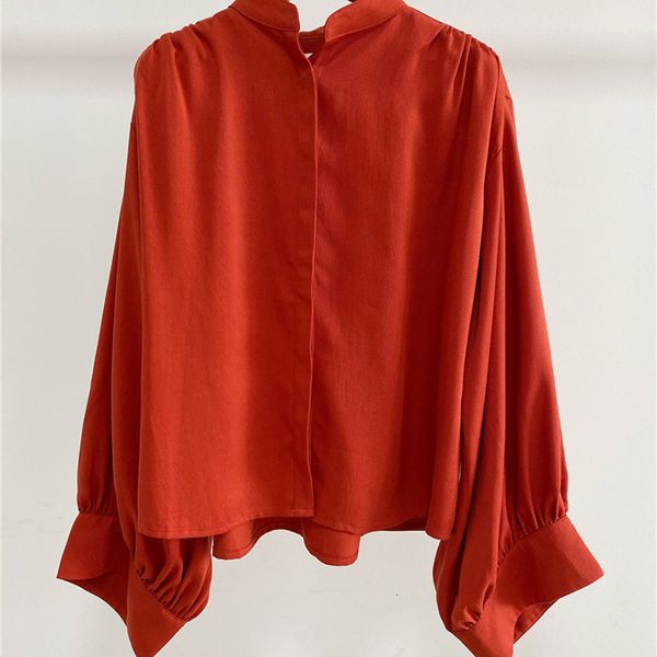

women's suits & blazers suit stand collar blouse loose long lantern sleeve pleated simple shirt and 4y59, White;black