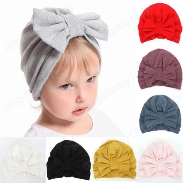 Cute Lovely Winter Fall Baby Solid Hats Girl Turban Beanie Big Bowknot Cap per ragazze Accessori per bambini